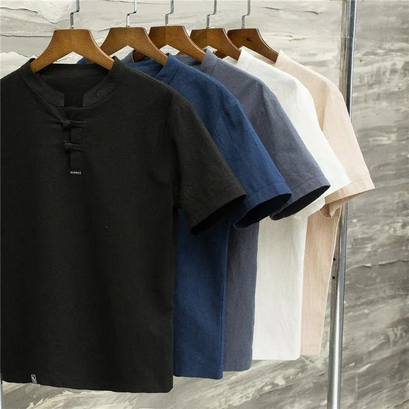 Men's Cotton Linen Short-sleeved T-shirt Shorts Summer Casual Outdoor Sports Set