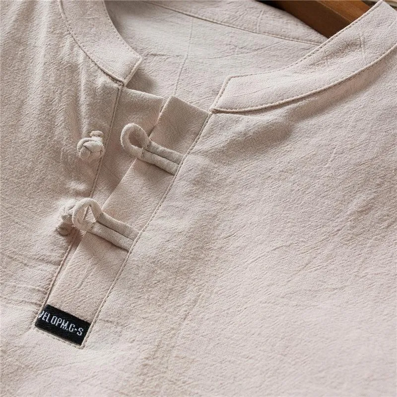 Men's Cotton Linen Short-sleeved T-shirt Shorts Summer Casual Outdoor Sports Set