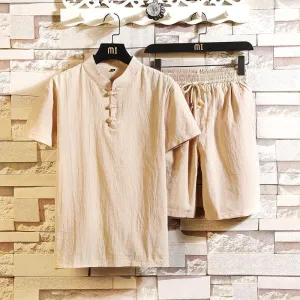 Men's Short-sleeved T-shirt Shorts Suit Chinese Style Comfort Casual Two-piece