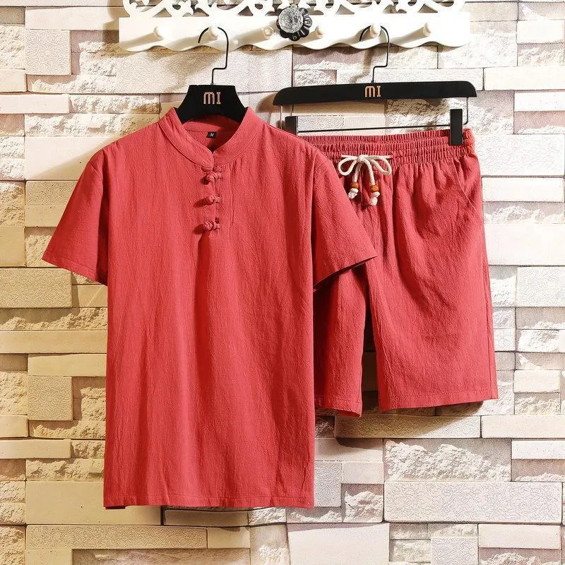 Men's Short-sleeved T-shirt Shorts Suit Chinese Style Comfort Casual Two-piece