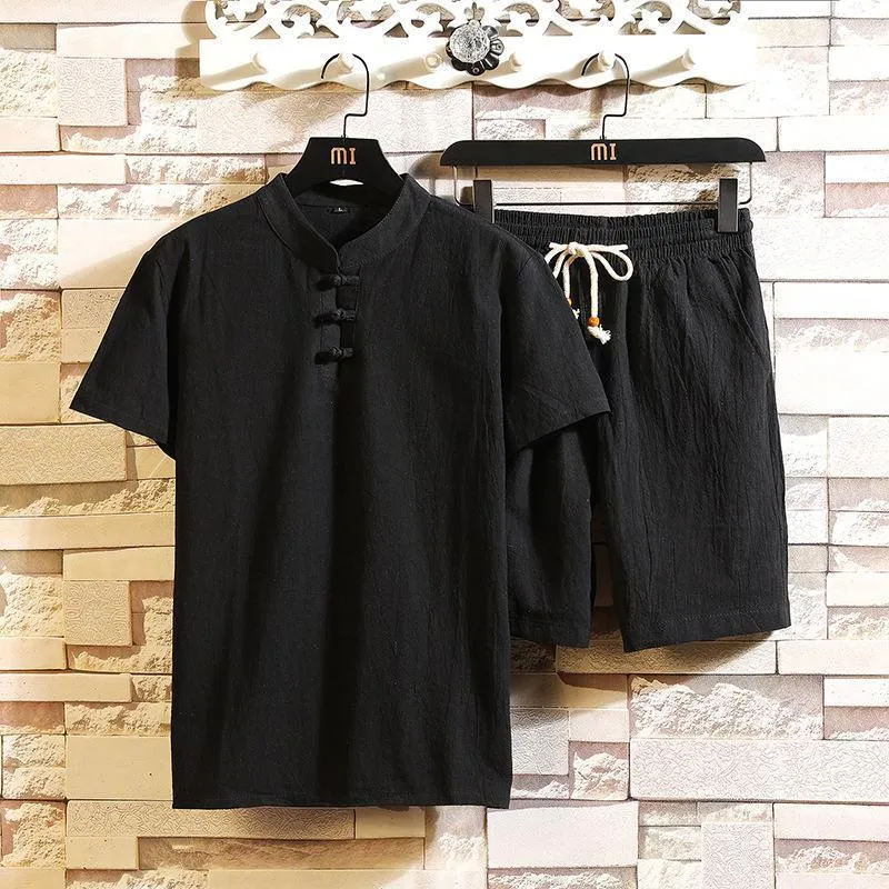 Men's Short-sleeved T-shirt Shorts Suit Chinese Style Comfort Casual Two-piece