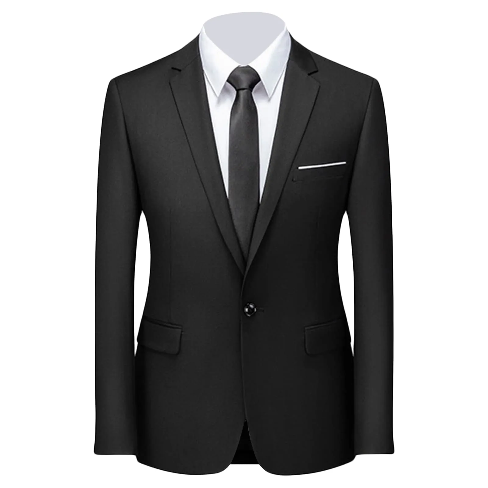 Men's Stylish Slim Fit Daily Blazer Solid Casual Formal Wedding Party Sport Coat One Button Lapel Business Jacket (Black 1,XX-Large)