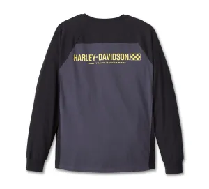 Men's Trophy Bar & Shield Long Sleeve Henley - Colorblocked - Harley Black