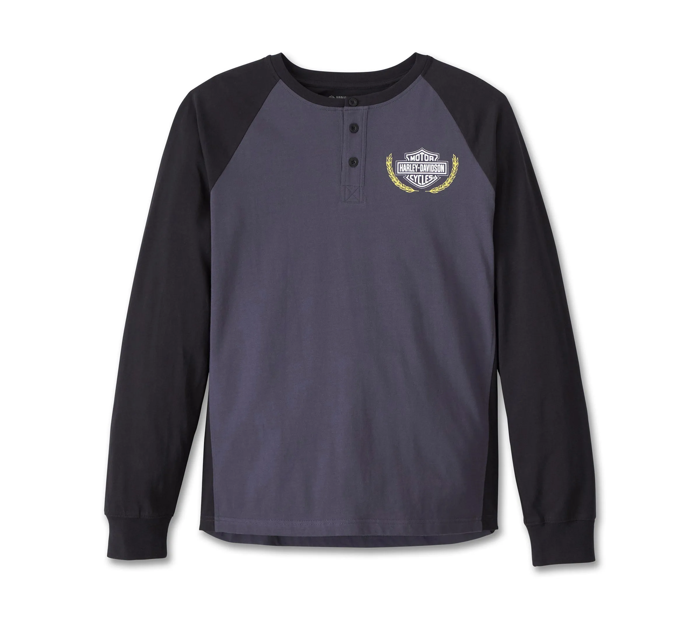 Men's Trophy Bar & Shield Long Sleeve Henley - Colorblocked - Harley Black