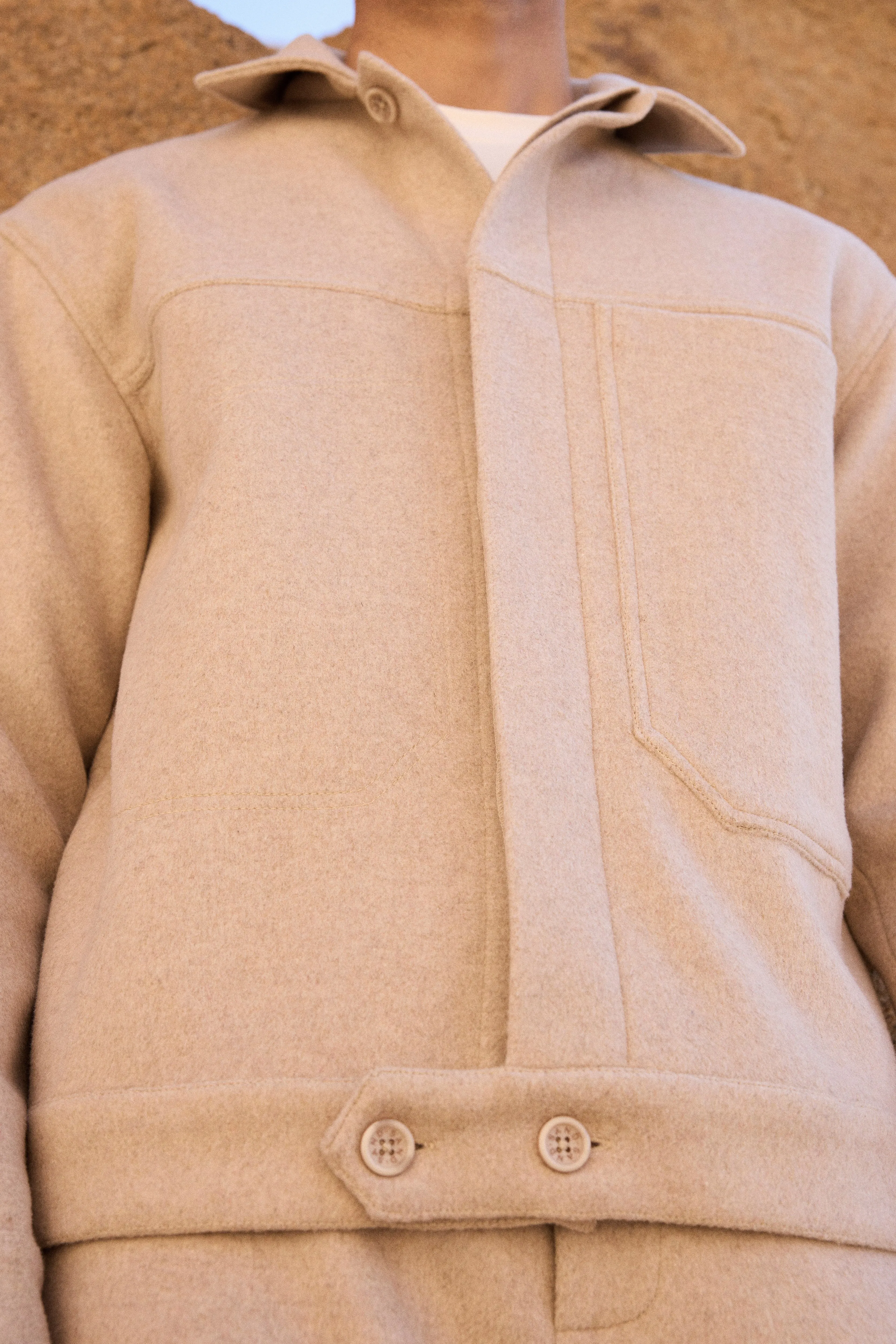 Merino Wool Blend Jacket w Oversized Pocket- Man (Oatmeal)