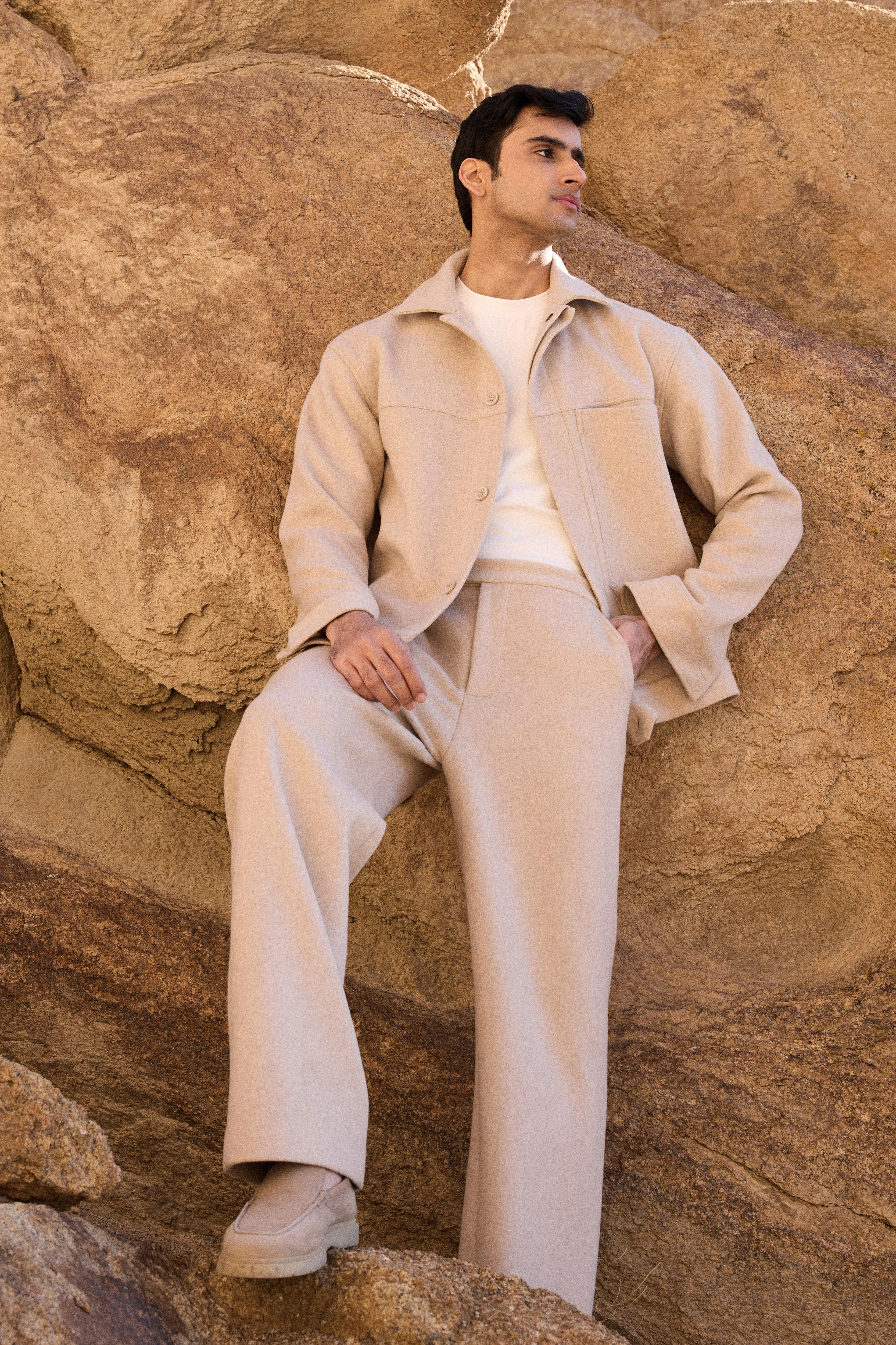 Merino Wool Blend Jacket w Oversized Pocket- Man (Oatmeal)