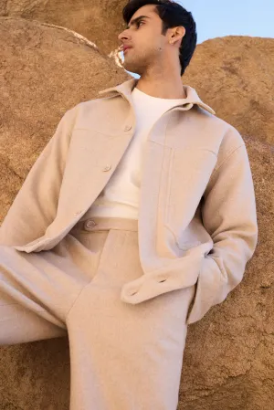 Merino Wool Blend Jacket w Oversized Pocket- Man (Oatmeal)