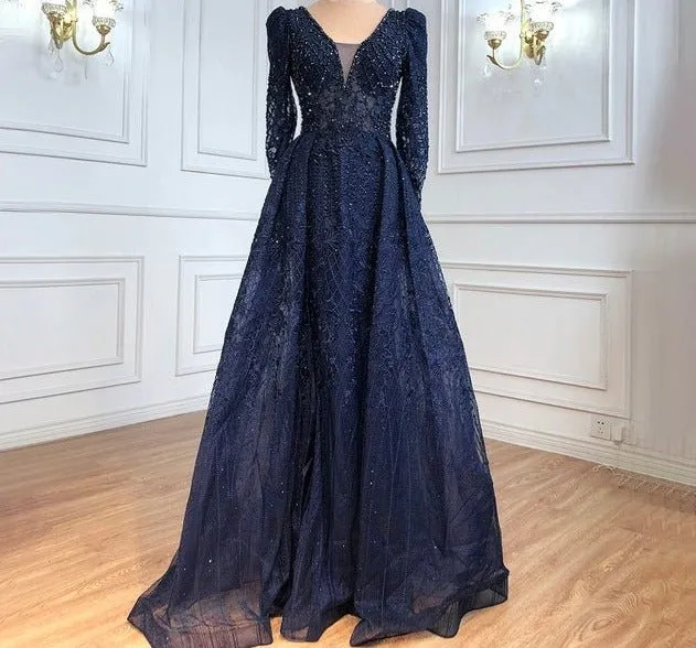 Mermaid V-Neck Long Sleeves Beading Crystal Formal Dress