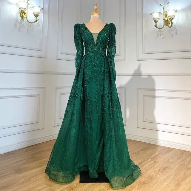 Mermaid V-Neck Long Sleeves Beading Crystal Formal Dress