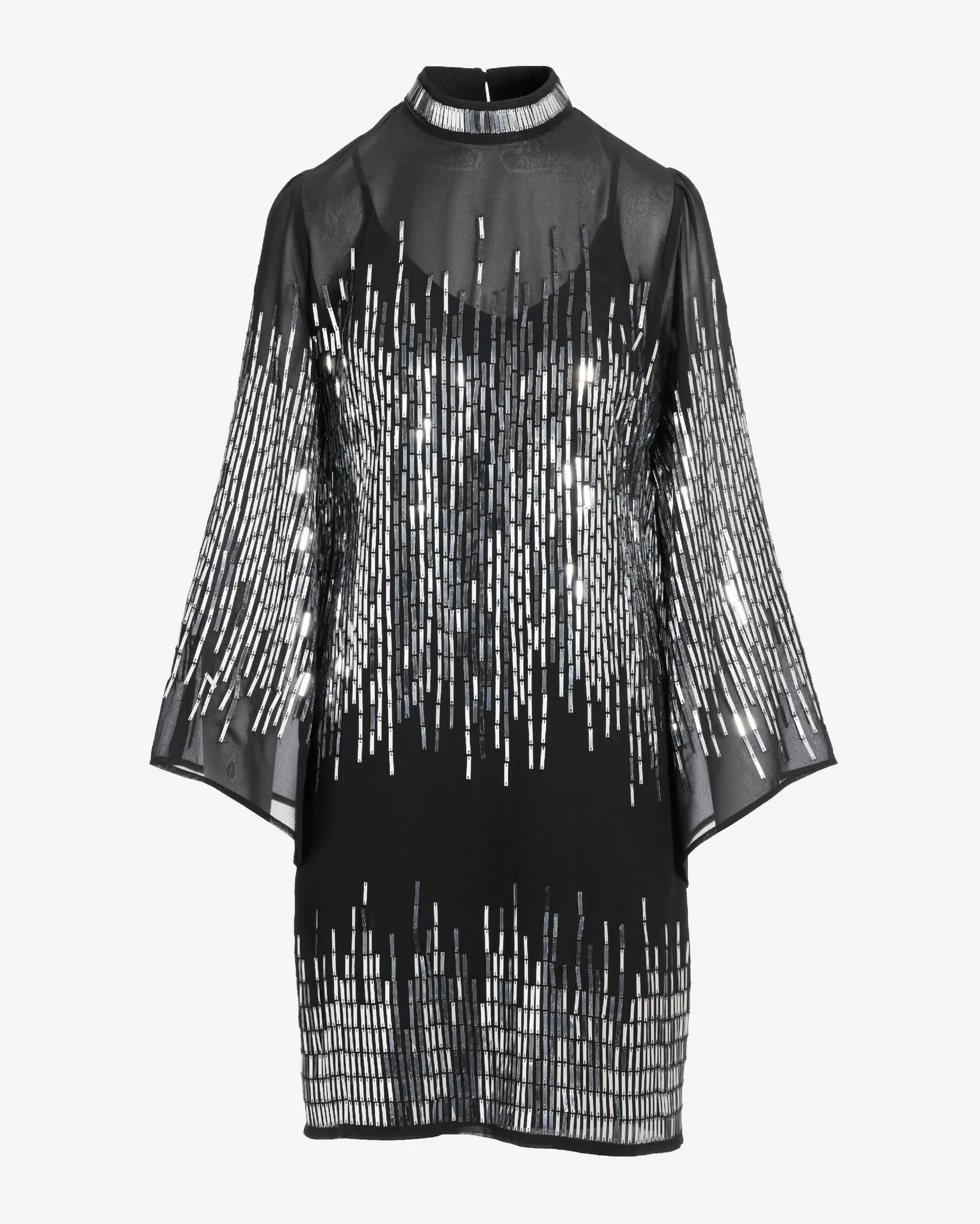 Metallic Embellished Mock Neck Shift Dress Black