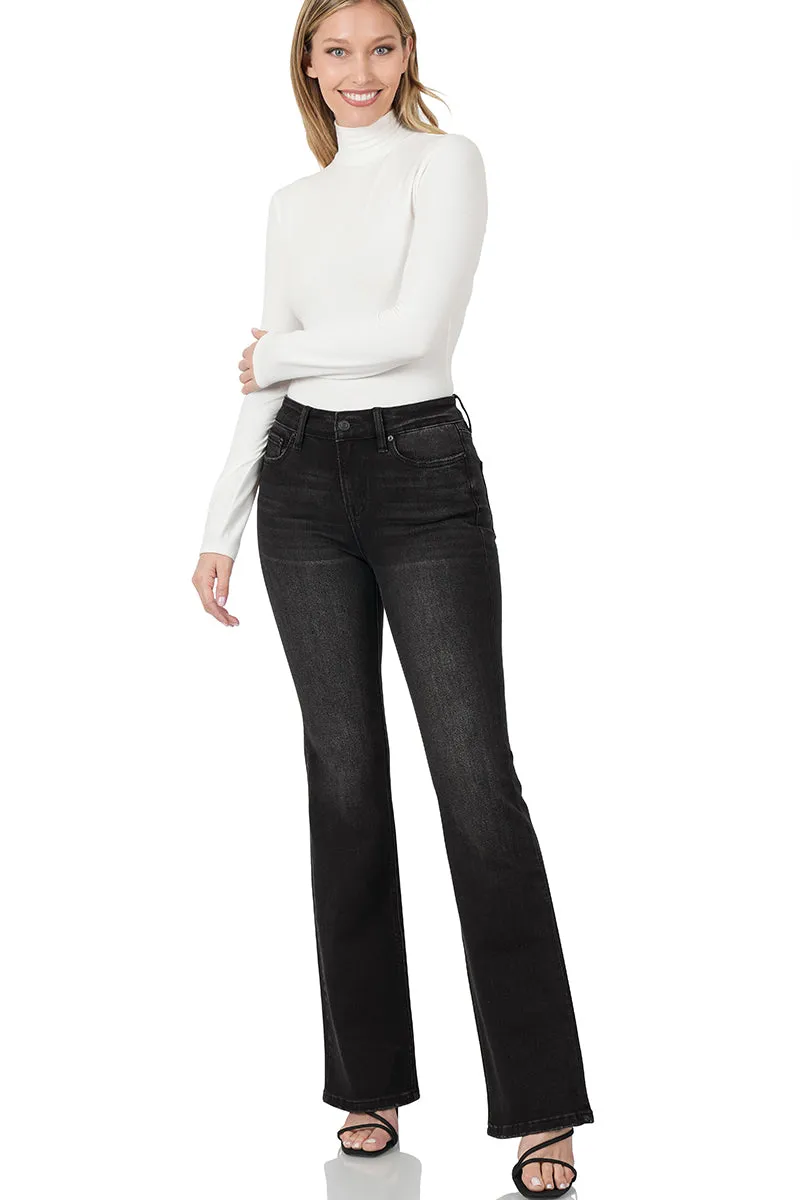 MID-RISE BOOTCUT DENIM PANTS