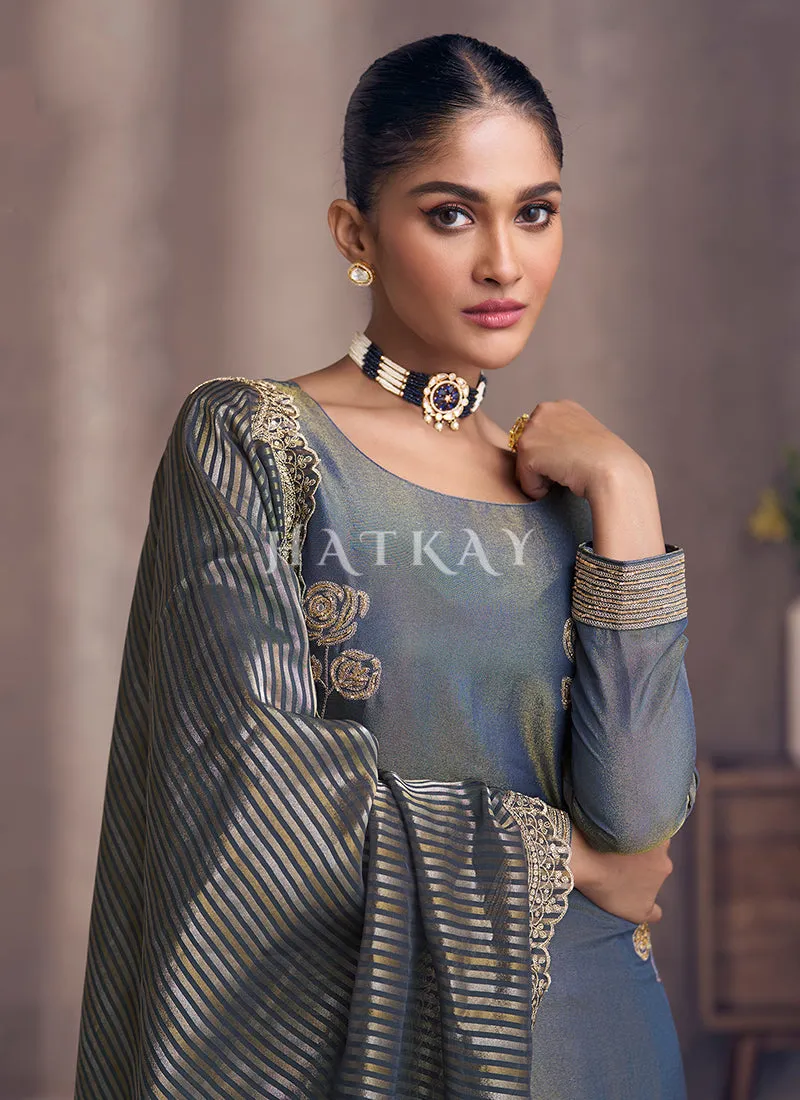 Mist Blue Embroidery Salwar Kameez Suit