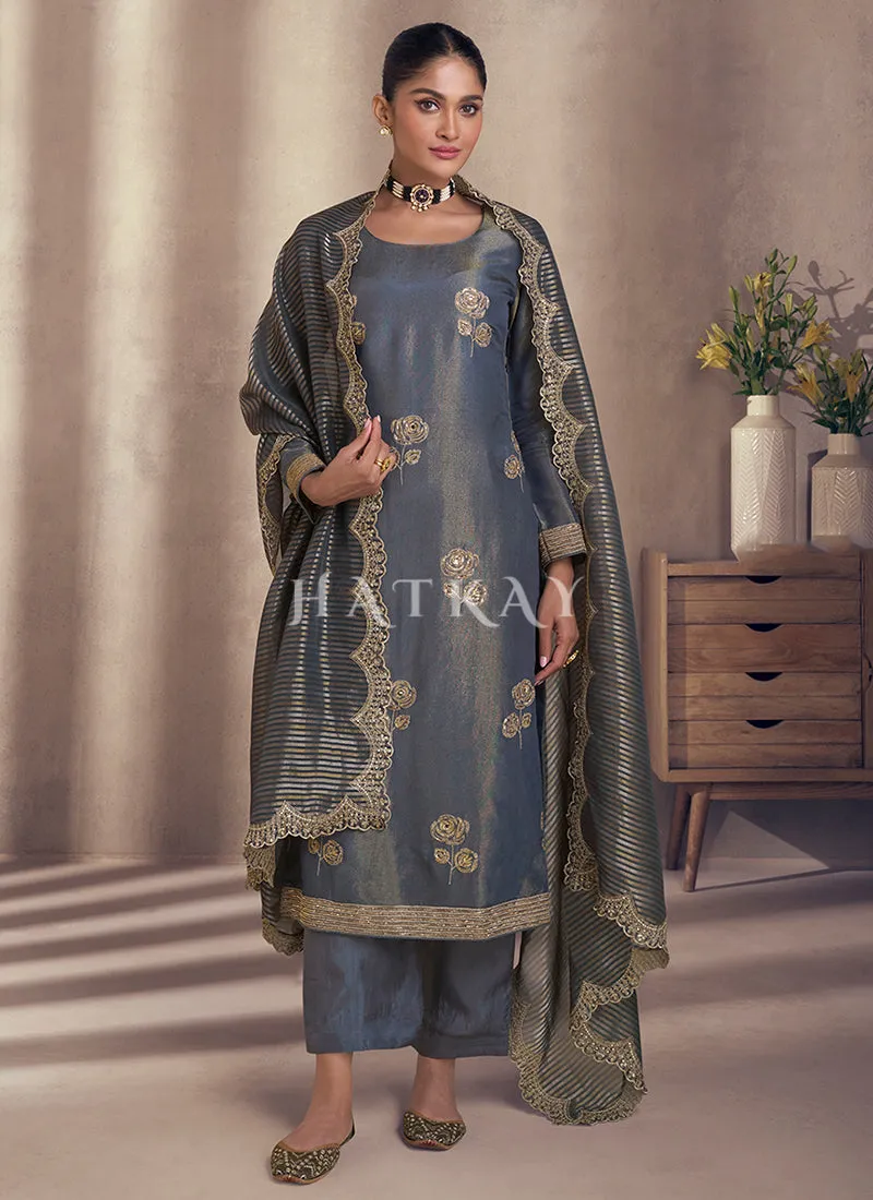Mist Blue Embroidery Salwar Kameez Suit