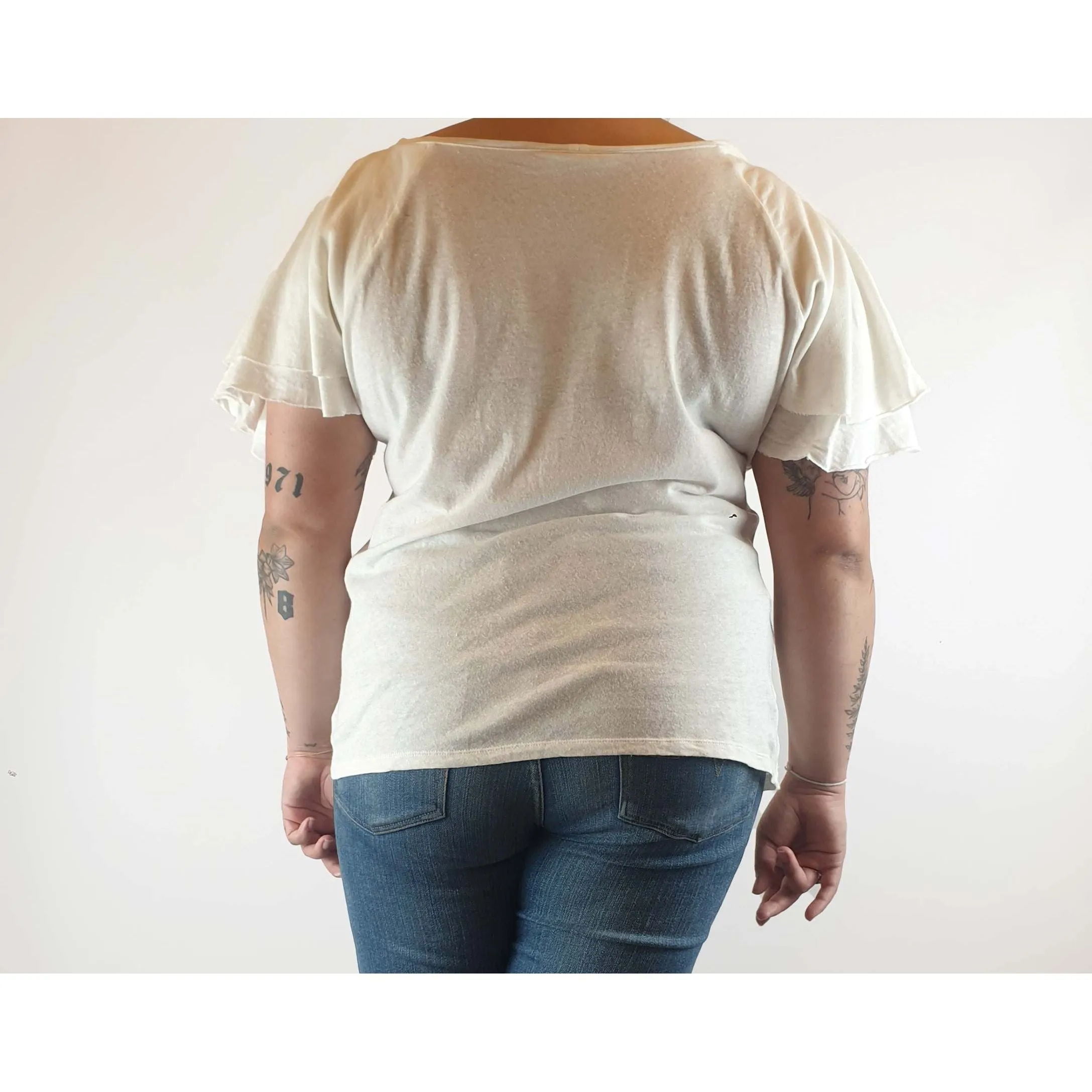 Morrison pre-owned white linen-cotton top with sleeve detail size 14