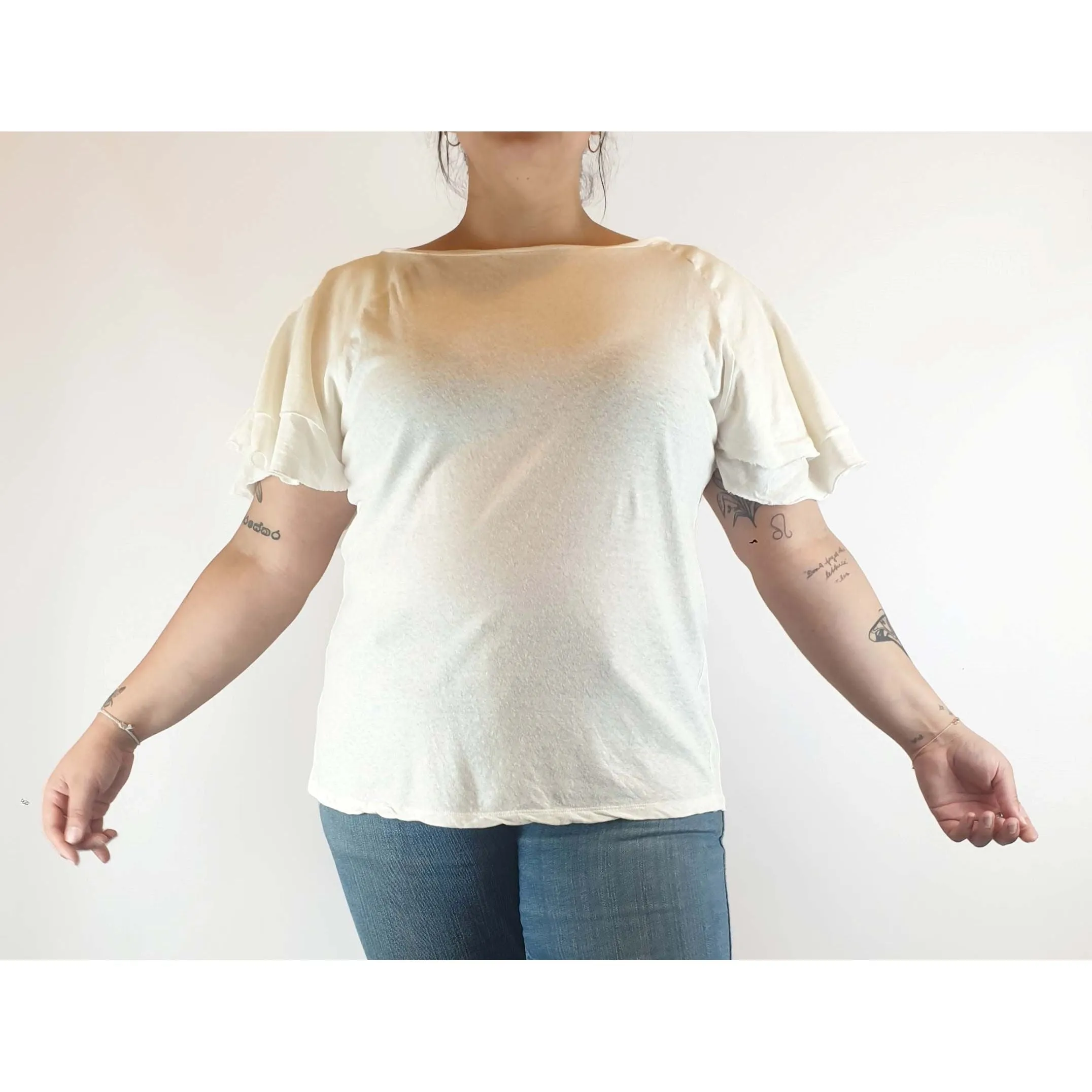 Morrison pre-owned white linen-cotton top with sleeve detail size 14