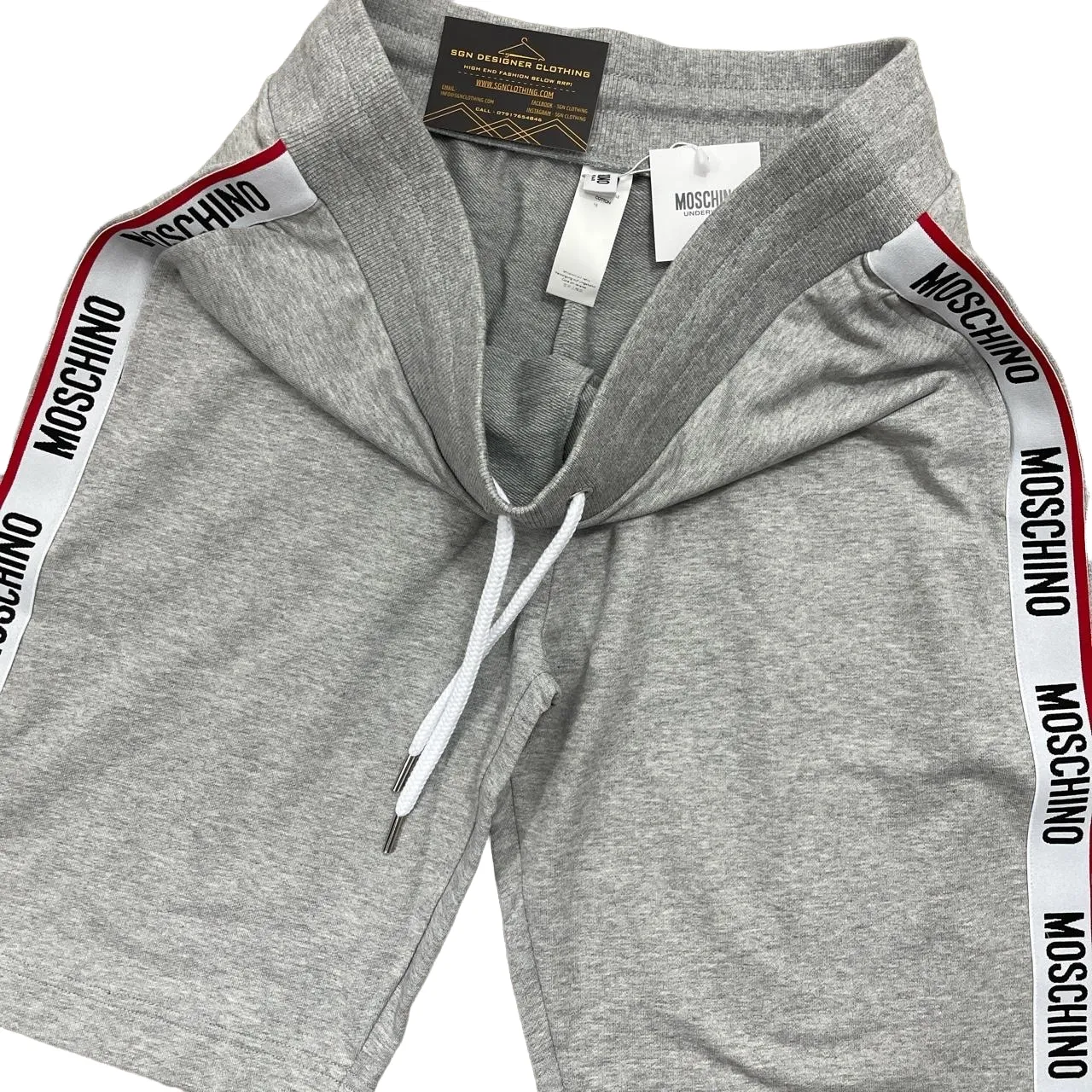 MOSCHINO COTTON FLEECE TAPE SHORTS - GREY