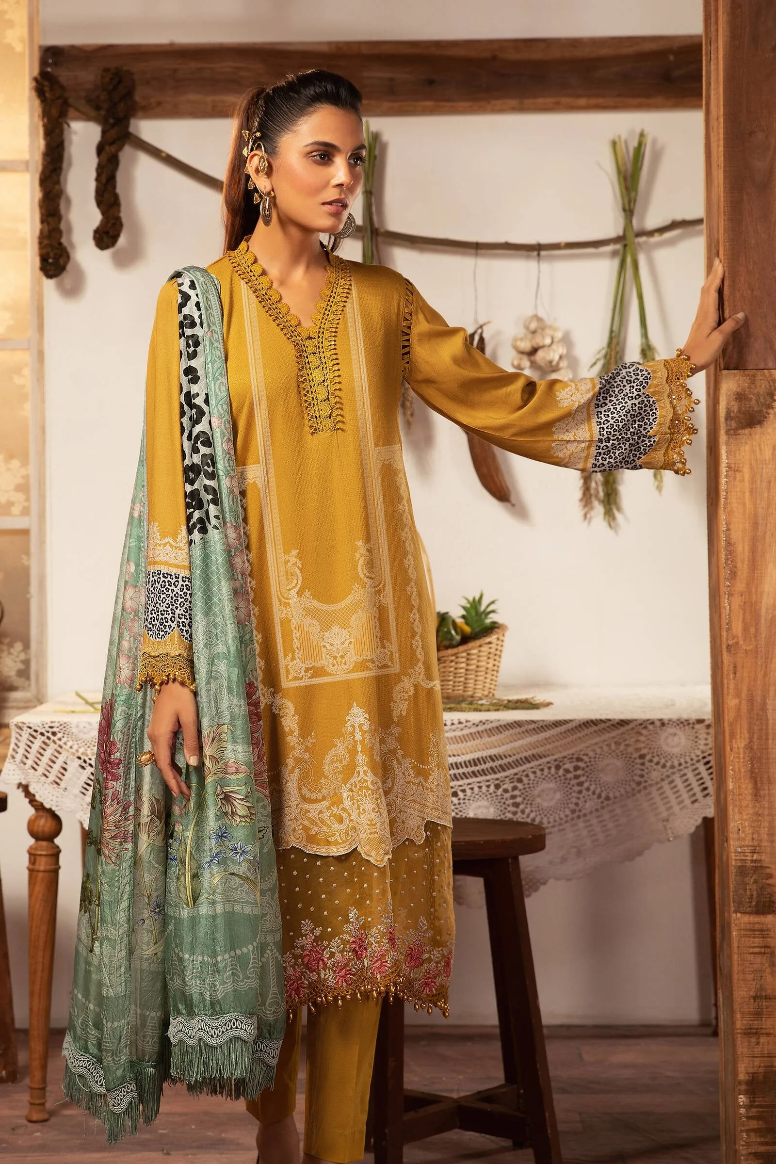 MPT 1203 A | Maria B MPrints Winter Collection 2021 | Unstitched Embroidered Dobby Linen Suits