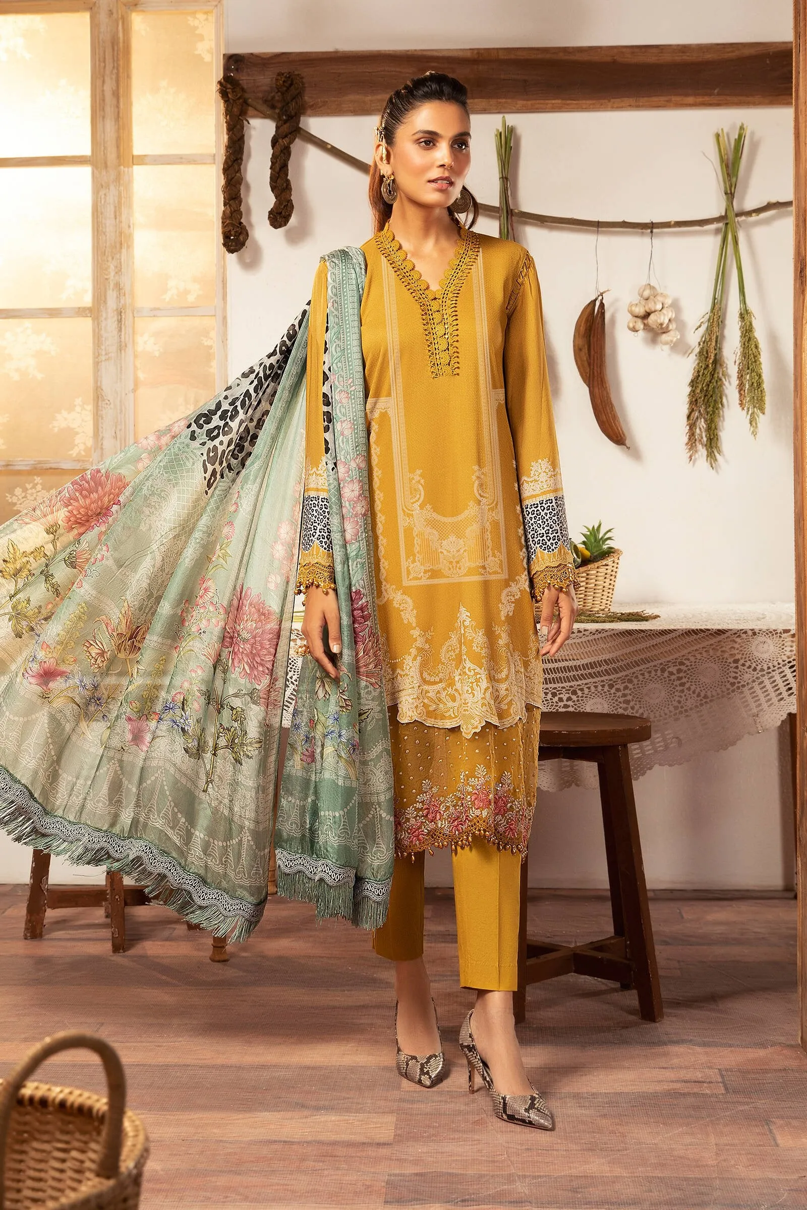 MPT 1203 A | Maria B MPrints Winter Collection 2021 | Unstitched Embroidered Dobby Linen Suits