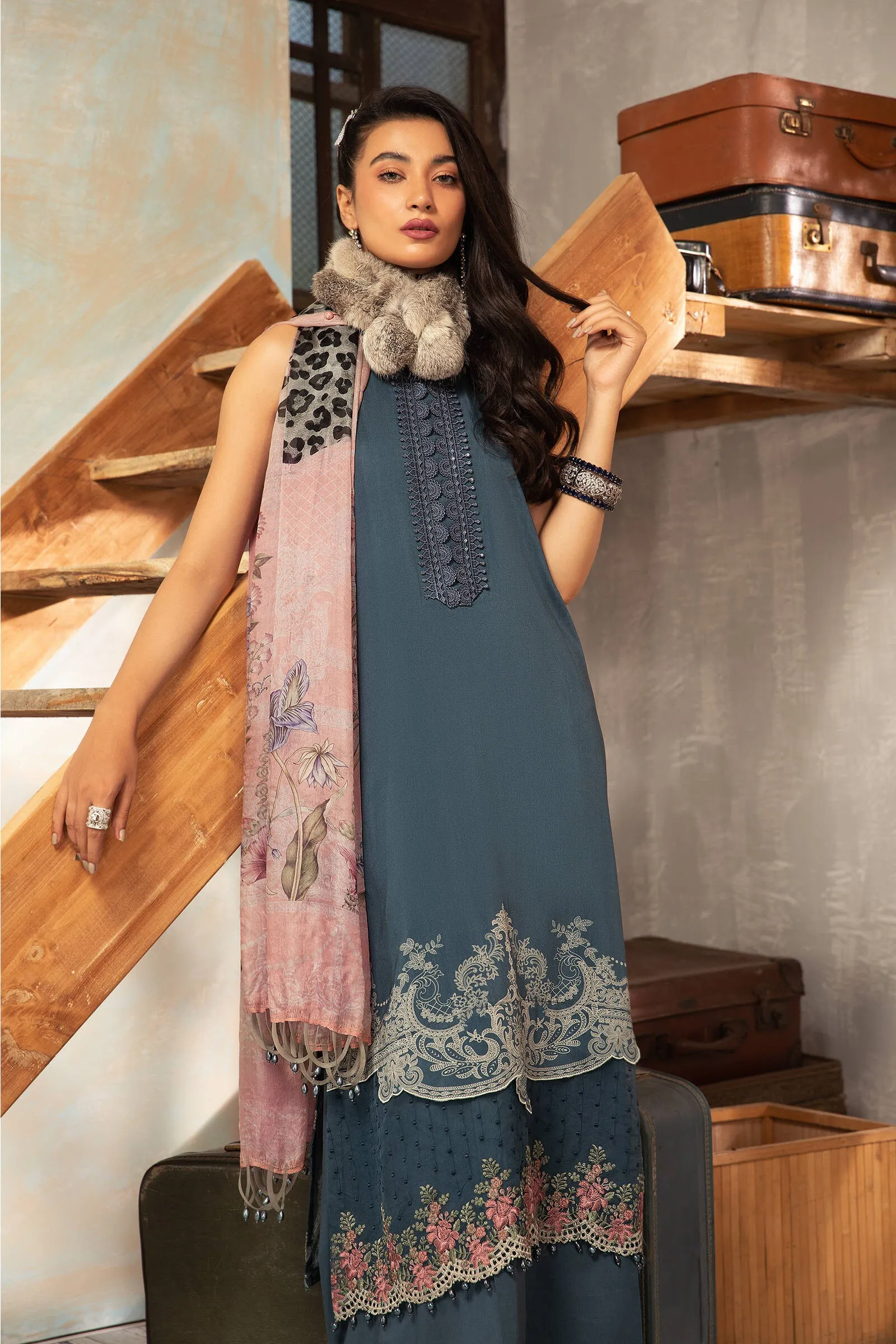 MPT 1203 B | Maria B MPrints Winter Collection 2021 | Unstitched Embroidered Dobby Linen Suits