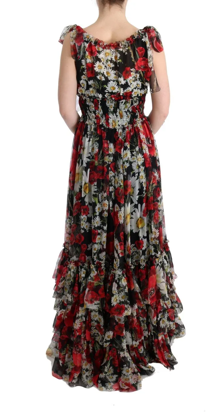 Multicolor Silk Floral Shift Long Maxi Dress