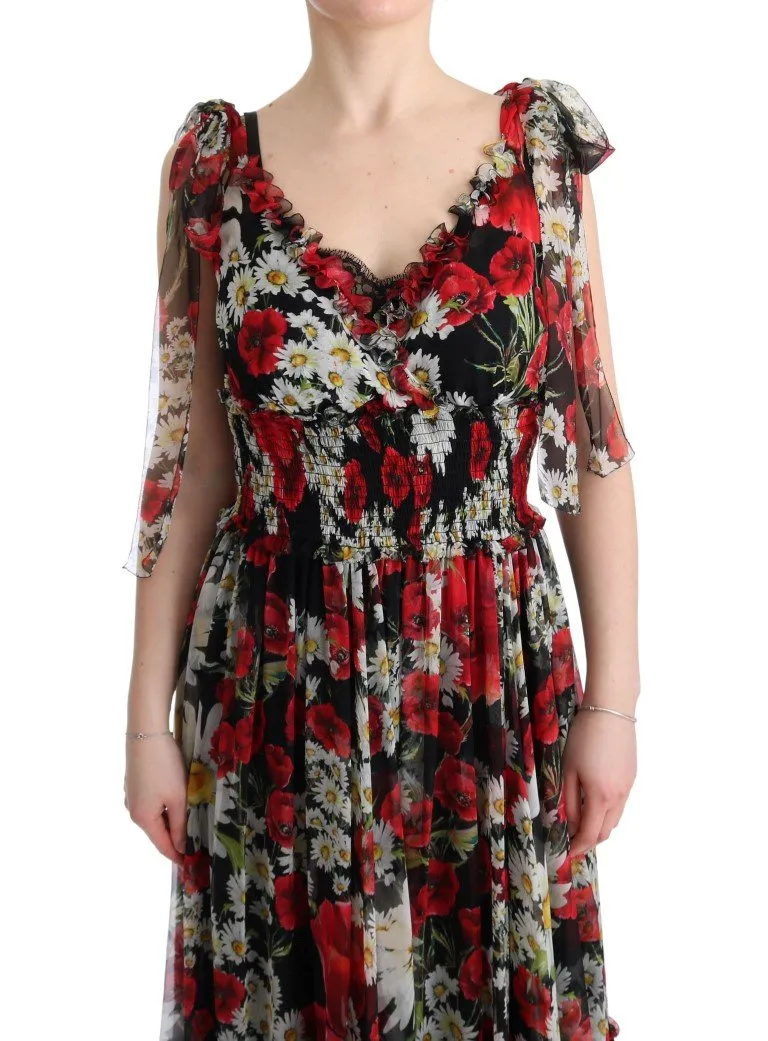 Multicolor Silk Floral Shift Long Maxi Dress
