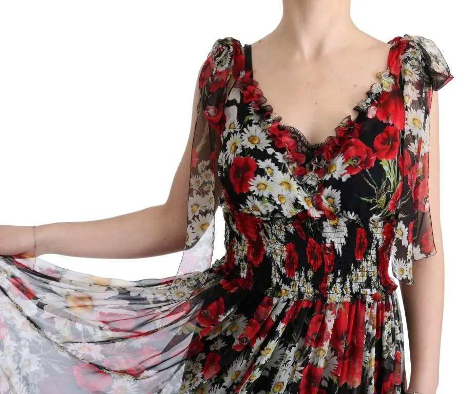 Multicolor Silk Floral Shift Long Maxi Dress