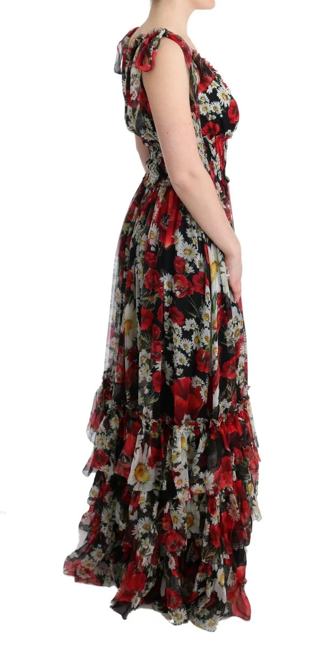 Multicolor Silk Floral Shift Long Maxi Dress