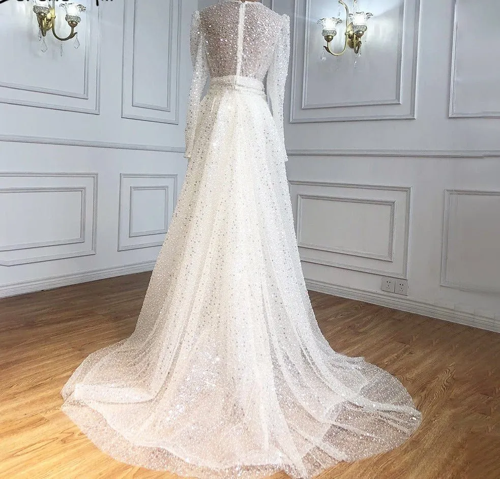 Muslim Ivory With Train Wedding Dresses Beading