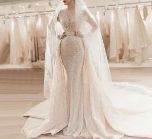 Muslim Ivory With Train Wedding Dresses Beading