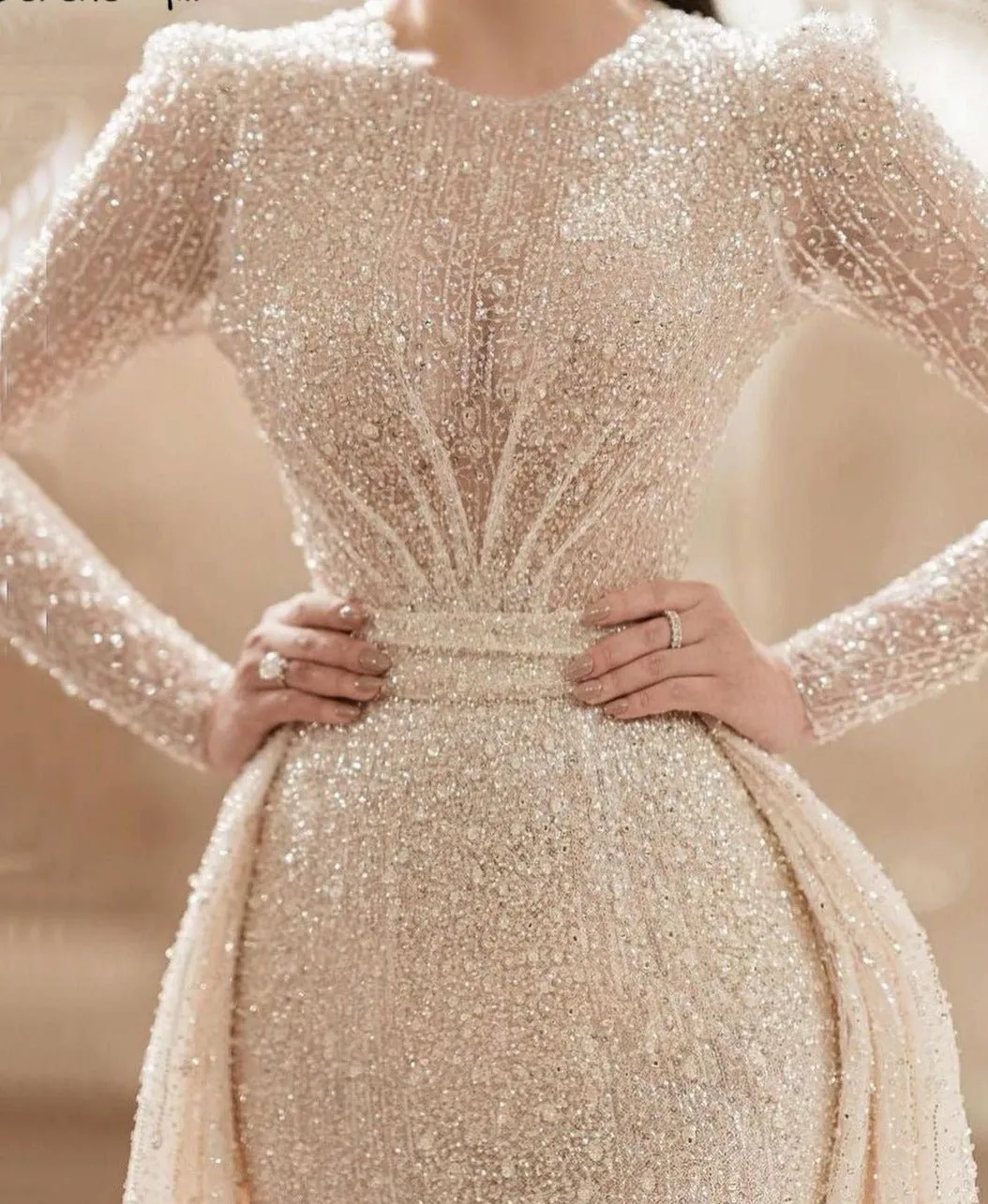 Muslim Ivory With Train Wedding Dresses Beading