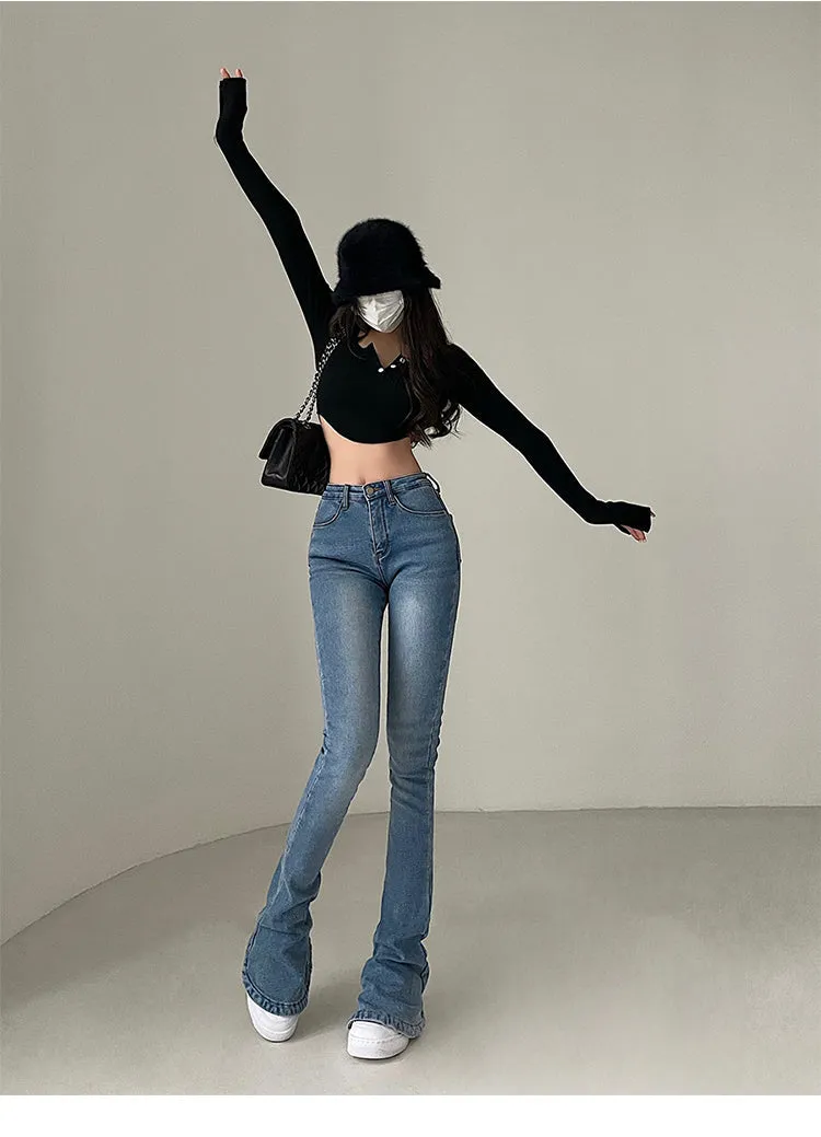 Myla Denim Bell Leg High Waist Slim Jeans Pants