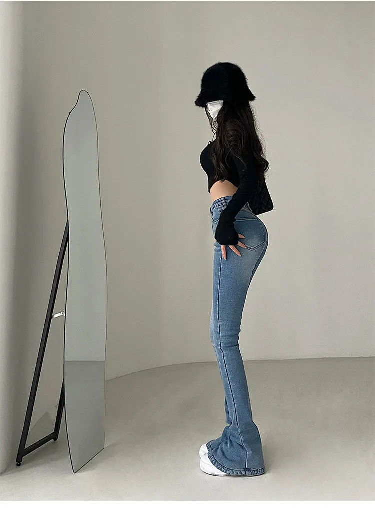 Myla Denim Bell Leg High Waist Slim Jeans Pants