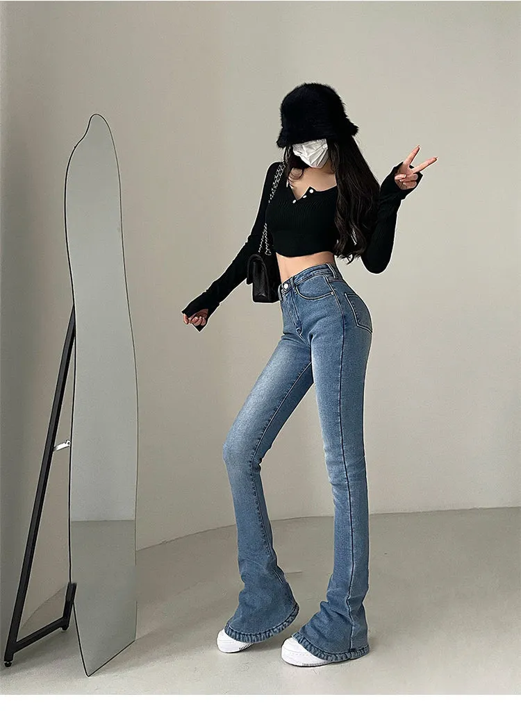 Myla Denim Bell Leg High Waist Slim Jeans Pants