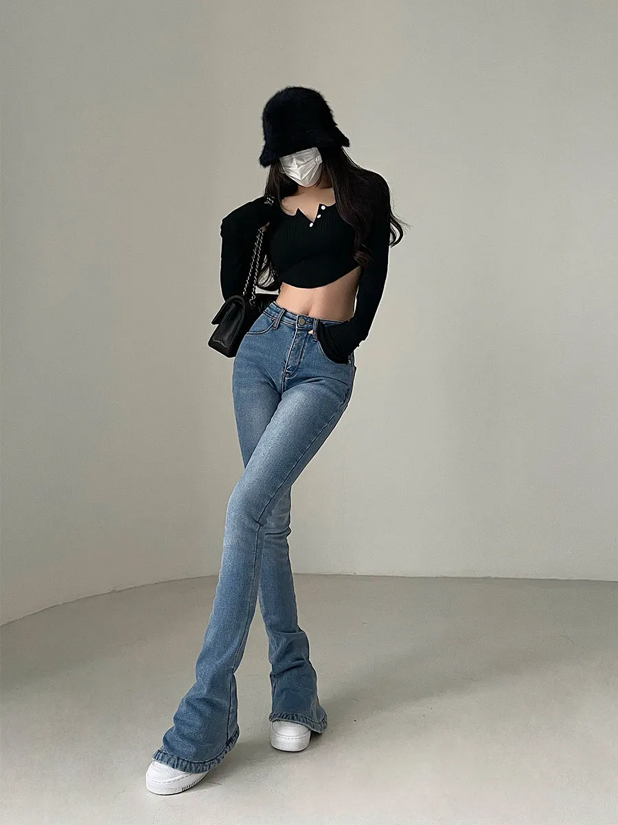 Myla Denim Bell Leg High Waist Slim Jeans Pants