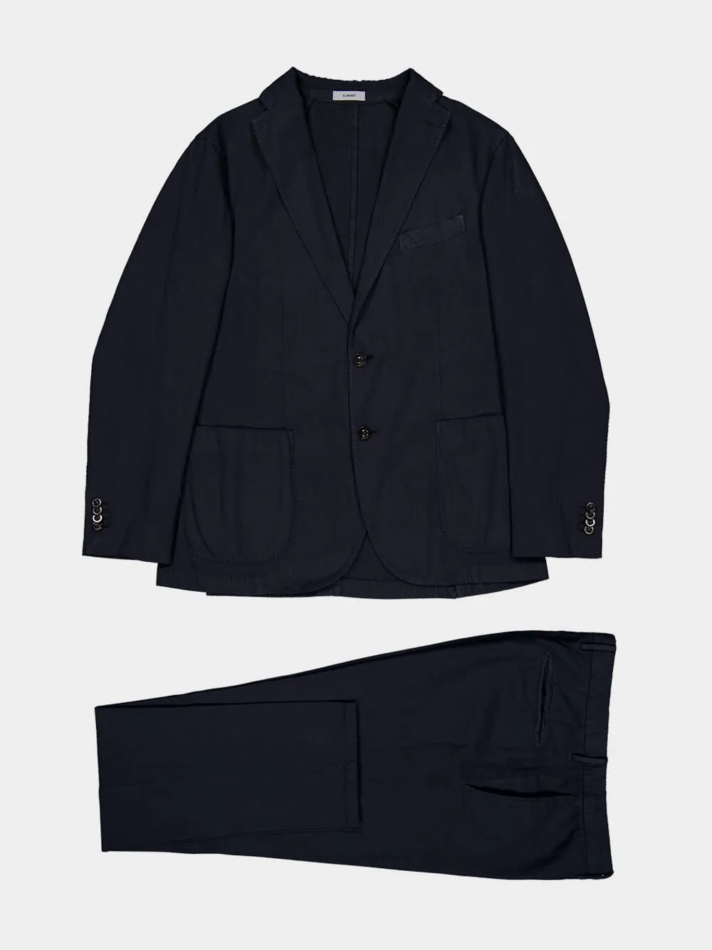 Navy Blue Cotton-Linen Full Suit