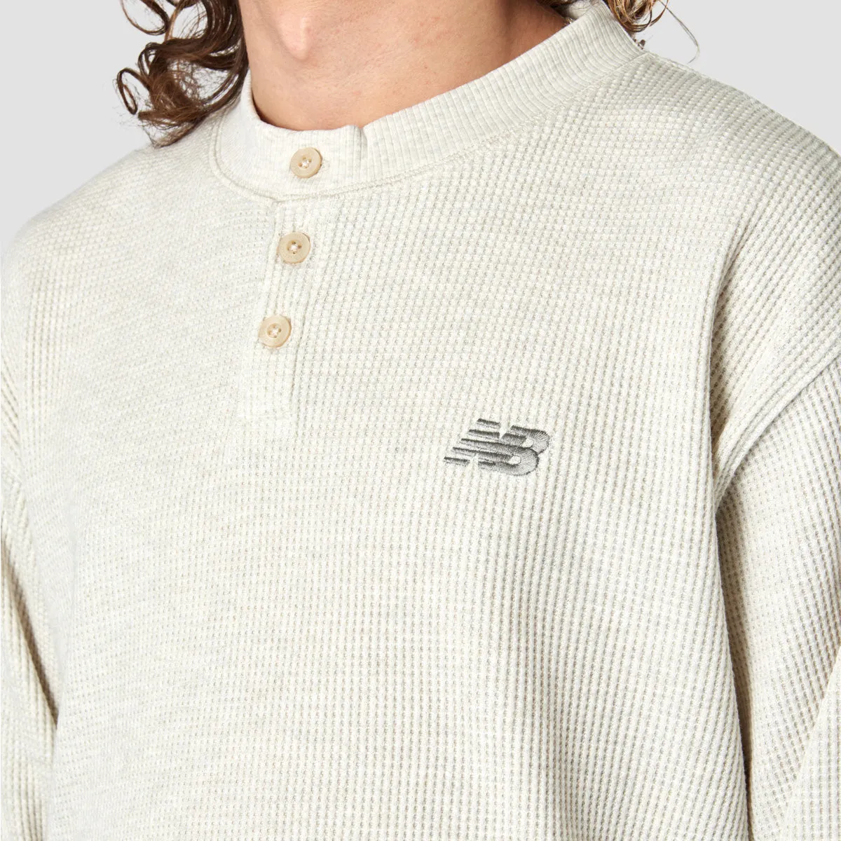 New Balance Waffle Knit Longsleeve Henley T-Shirt Oatmeal Heather