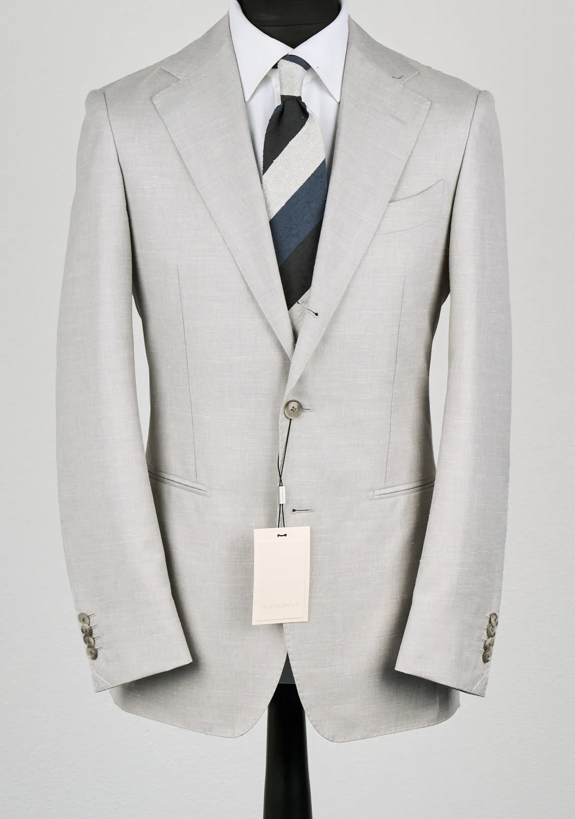 New Suitsupply Havana Light Gray Wool, Mulberry Silk and Linen Suit - Size 42R