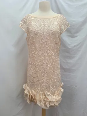 NWT - JESSICA SIMPSON peach cream Mesh Ruffle Hem Mini Dress - 12