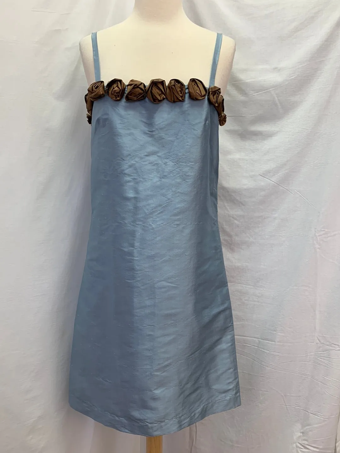 NWT - UNCOMMON THREADS DONNA MCMILLAN blue brown Rosettes Dress - 4