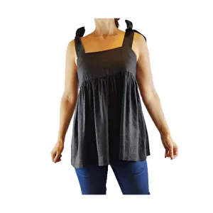 Obus preloved black linen-viscose adjustable sleeveless top size 0 (best fits sizes 6-8)