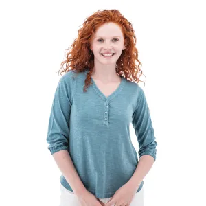 Old Ranch Women's Este Organic Cotton V Neck Henley Top - Provinial Blue