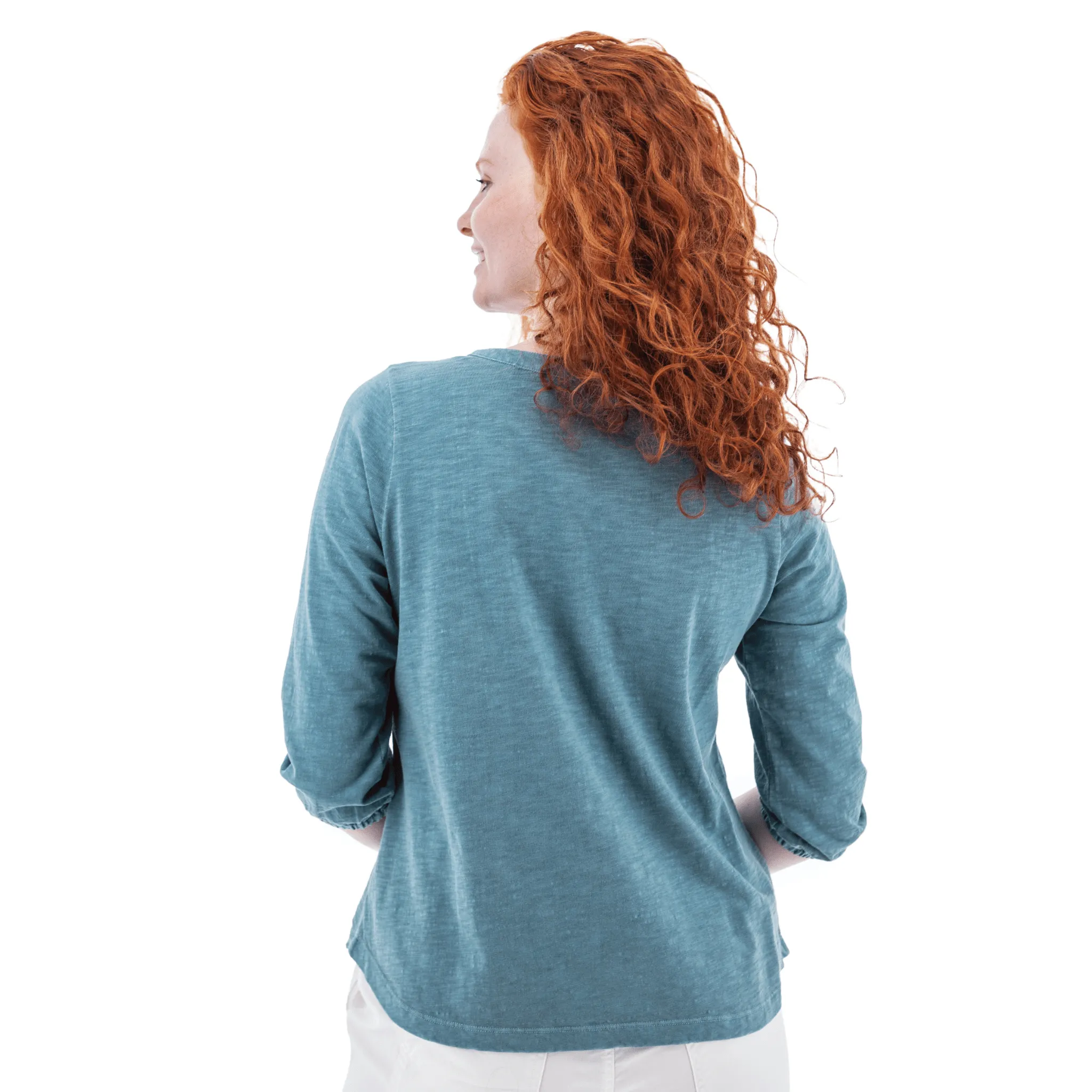 Old Ranch Women's Este Organic Cotton V Neck Henley Top - Provinial Blue