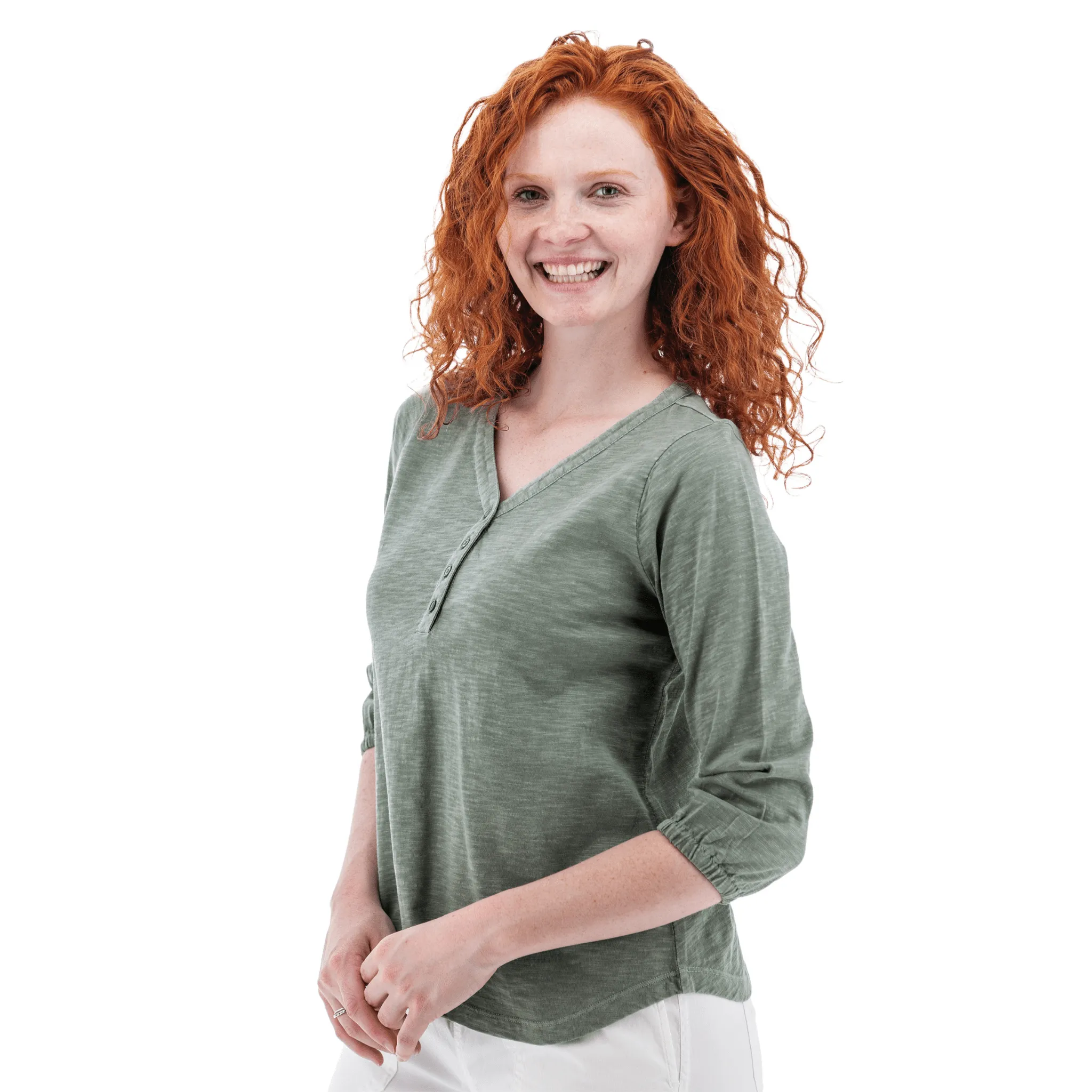 Old Ranch Women's Este Organic Cotton V Neck Henley Top - Shadow