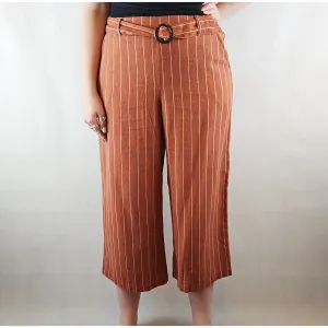 Orange linen mix feel pants with white pinstripes size M (best fits size 12)