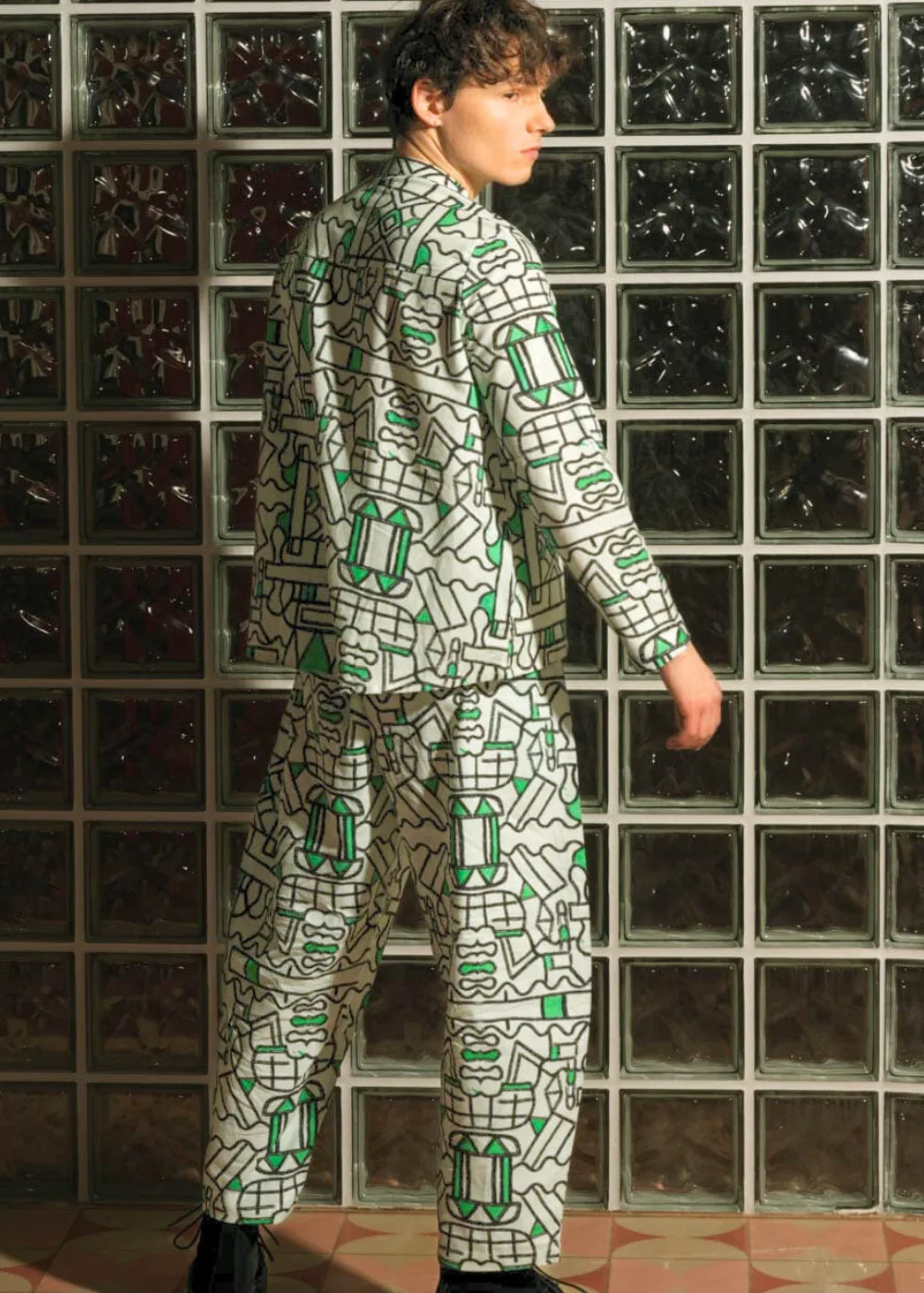 Organic Cotton and Linen Balloon Trousers in Circuit Garden