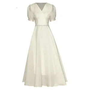 Orla V-Neck Puff sleeve Beading Jacquard Elegant Party Dress