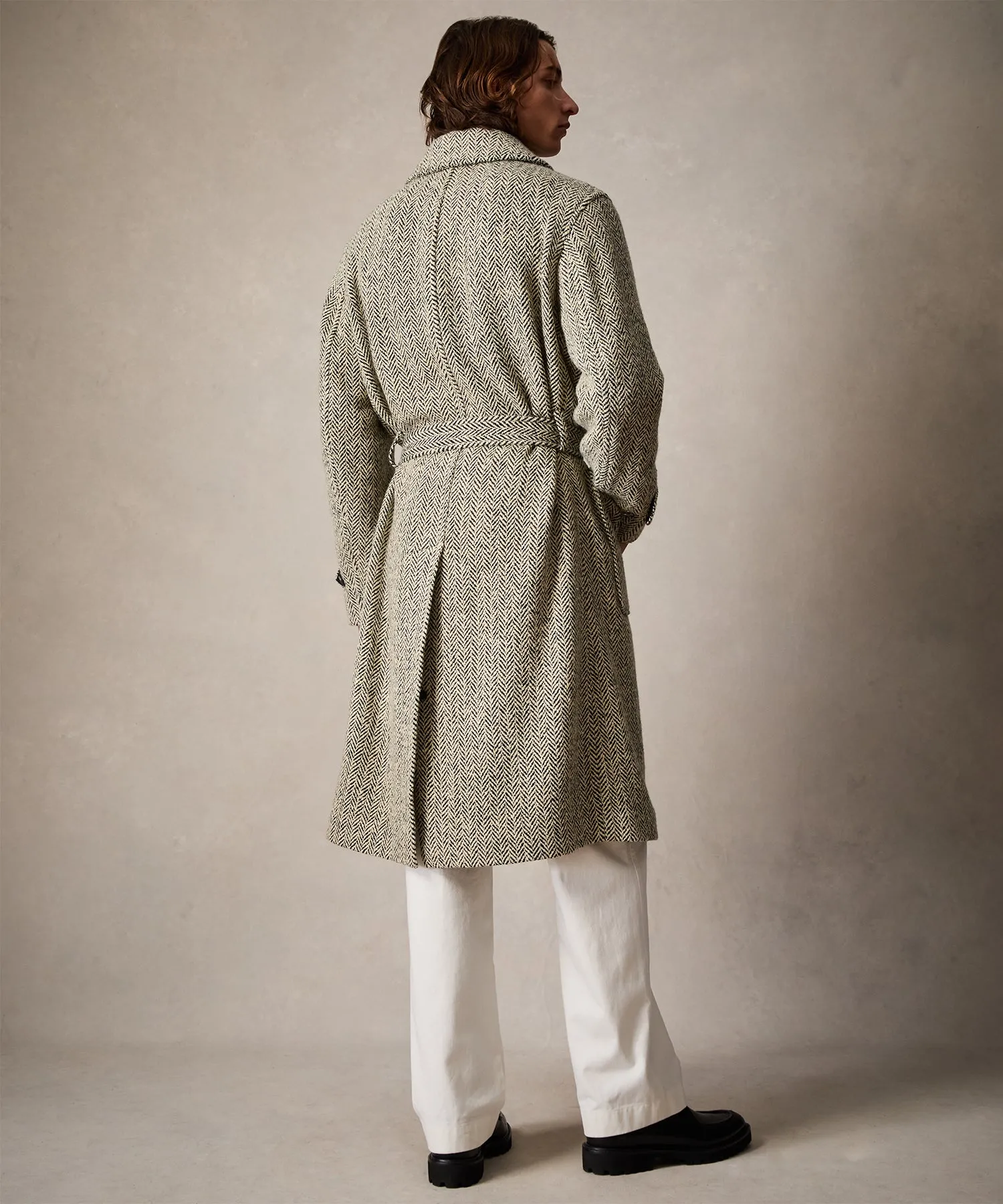 Oversized Herringbone Balmacaan in Cream