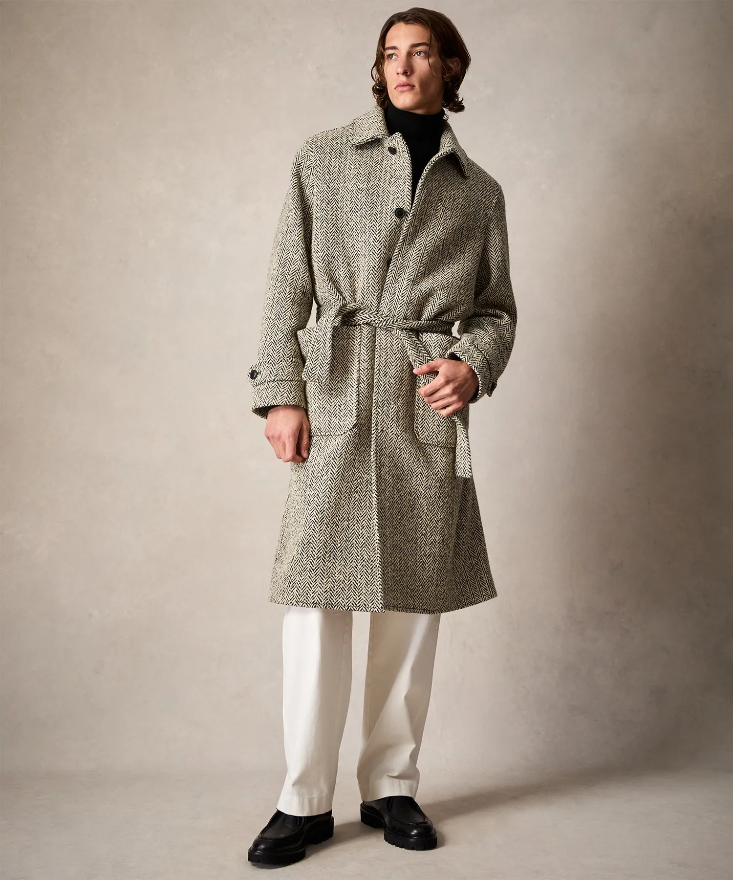 Oversized Herringbone Balmacaan in Cream