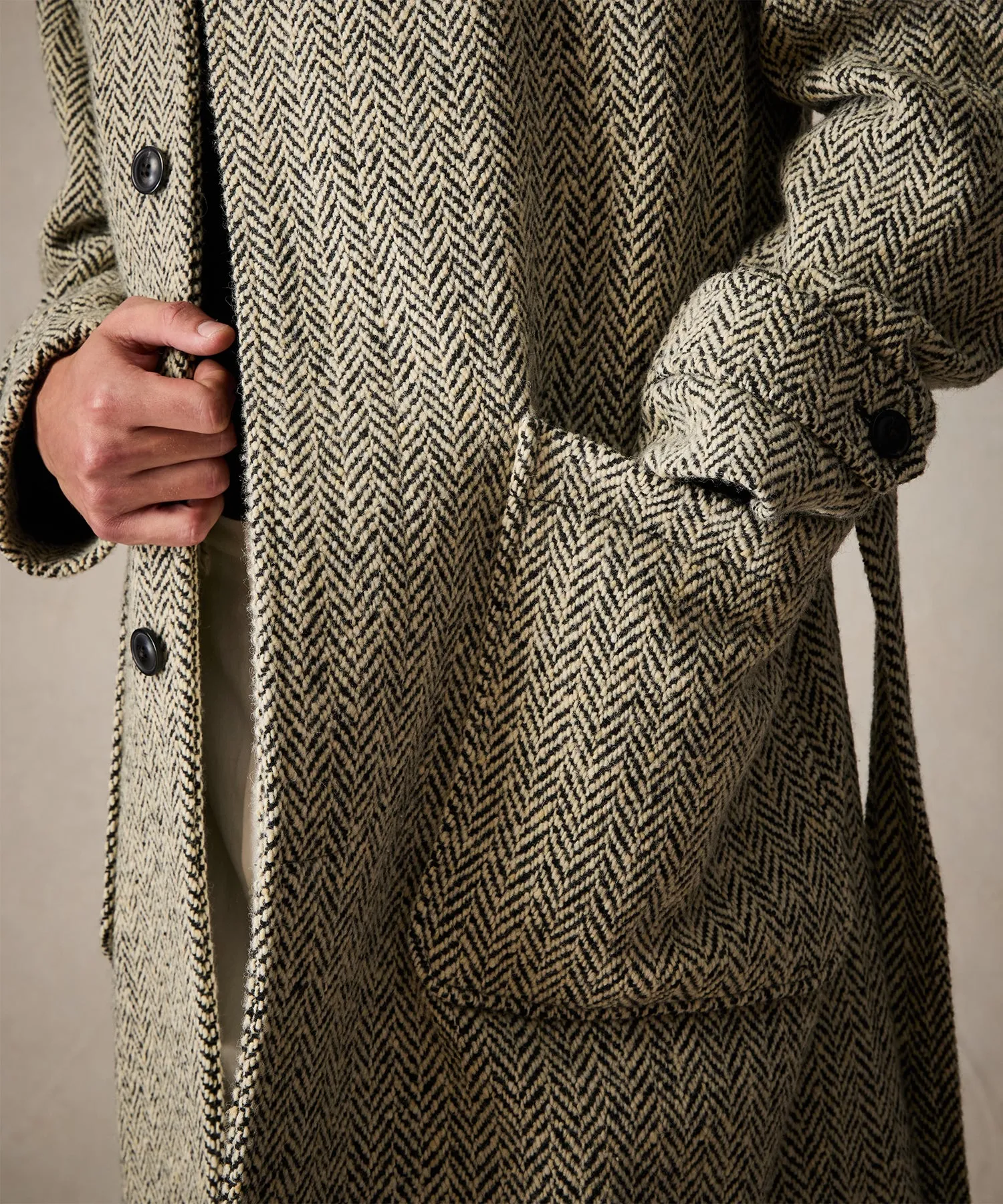 Oversized Herringbone Balmacaan in Cream