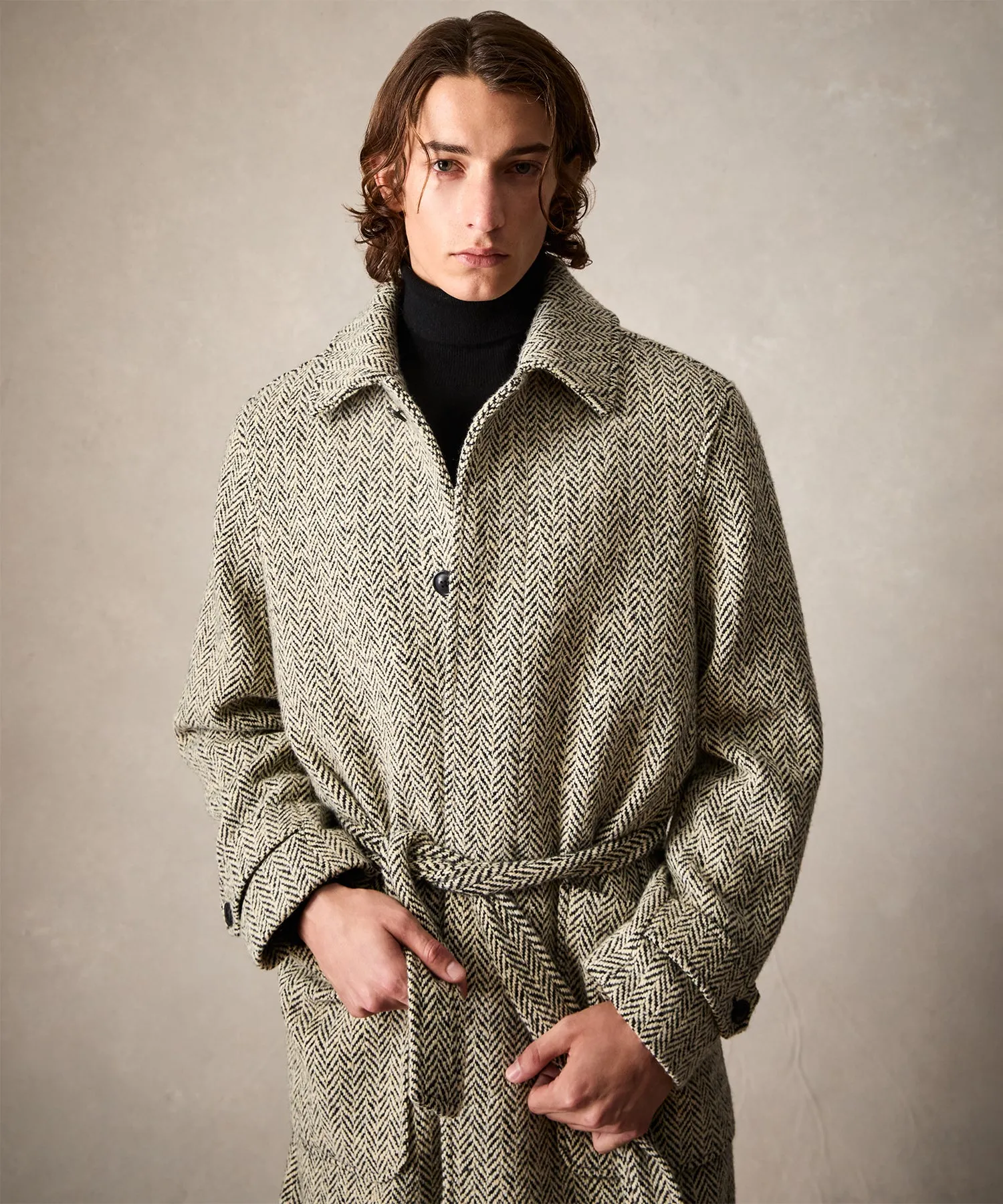 Oversized Herringbone Balmacaan in Cream
